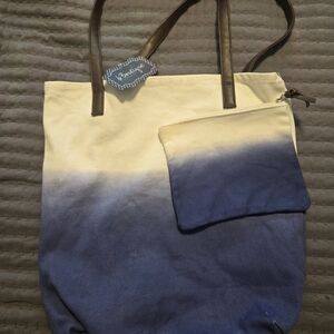 B. Boutique Canvas Ombre Tote with Pouch - Indigo & White